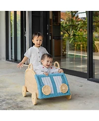 Momiji Archie Handcrafted Rattan Storage Wicker Wagon with Wooden Wheels