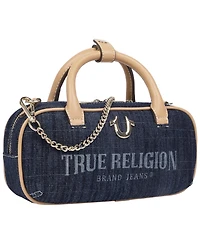 True Religion Bentley Denim and Pu Mini Satchel - Women s Top Handle Crossbody Handbag with Chain Detail