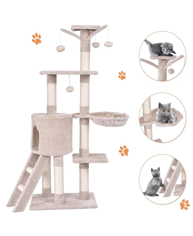 Cozito Cat Tree 56 in Tall with Condo Scratching Posts Ladder