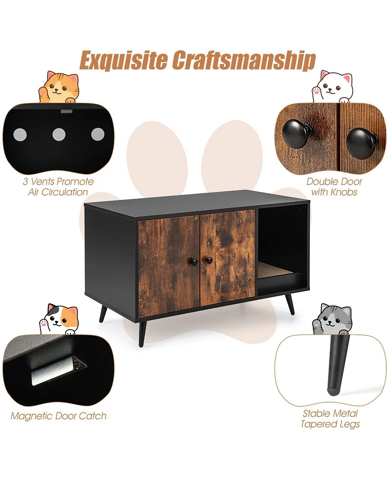 Cozito Cat Litter Box Enclosure 35.5 in Double Door Cabinet