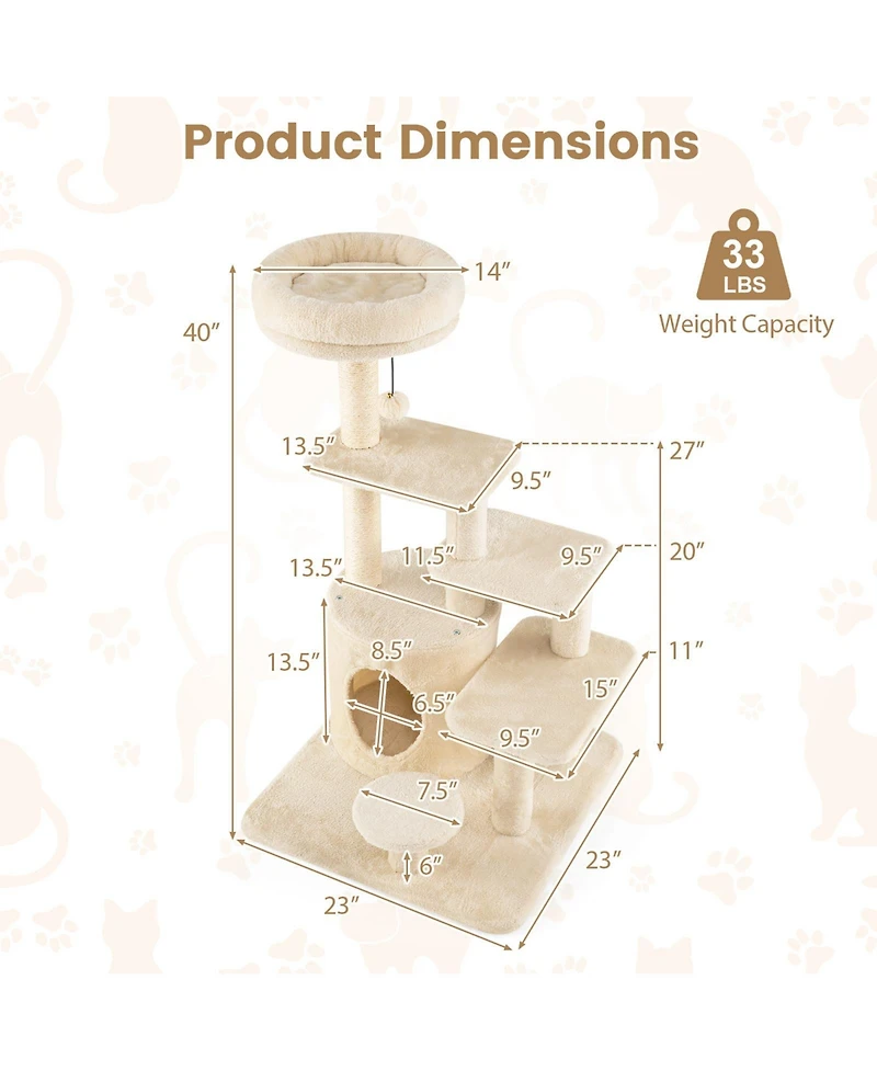 Cozito Cat Tower 40 inch Multi-Level with Condo and Jingle Ball