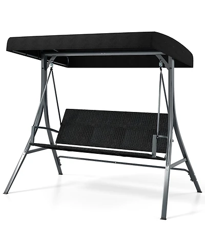 Gouun 3-Person Canopy Porch Swing with Stand, Wicker Seat Back, 1000 lbs Capacity, 75.5 x 65 in