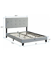 Lucky One Queen Size Upholstered Platform Bed Frame with pull point Tufted Headboard