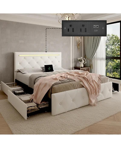 Lucky One Bed Frame with Led Light and 4 Storage Drawers