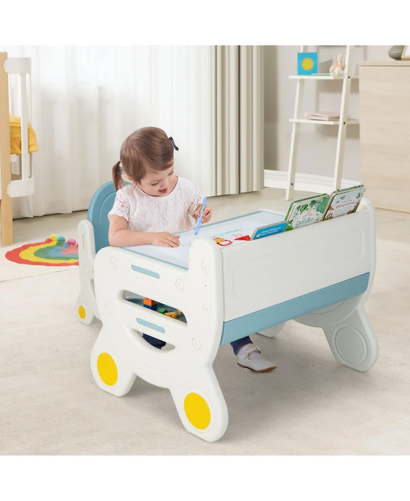 Gouun Kids Drawing Table and Chair Set with Erasable Graffiti Desktop and Built-In Storage