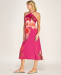 Row A Women's Printed Halter Neck Scallop Trim Midi Dress
