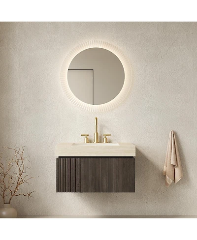 Sillysis 30 Inch Bathroom Vanity with Travertine Pattern Sintered Stone Top, Ceramic Undermount Sink, Soft Close Cabinet
