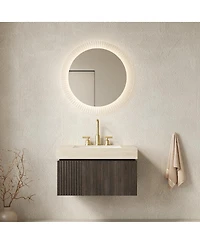 Sillysis 30 Inch Bathroom Vanity with Travertine Pattern Sintered Stone Top, Ceramic Undermount Sink, Soft Close Cabinet