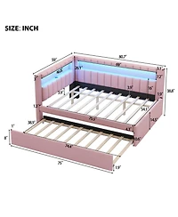 Rainsken Upholstered Daybed with Trundle, Built-in Usb Ports and Led, L-Shaped Day Bed, for Bedroom Living Room