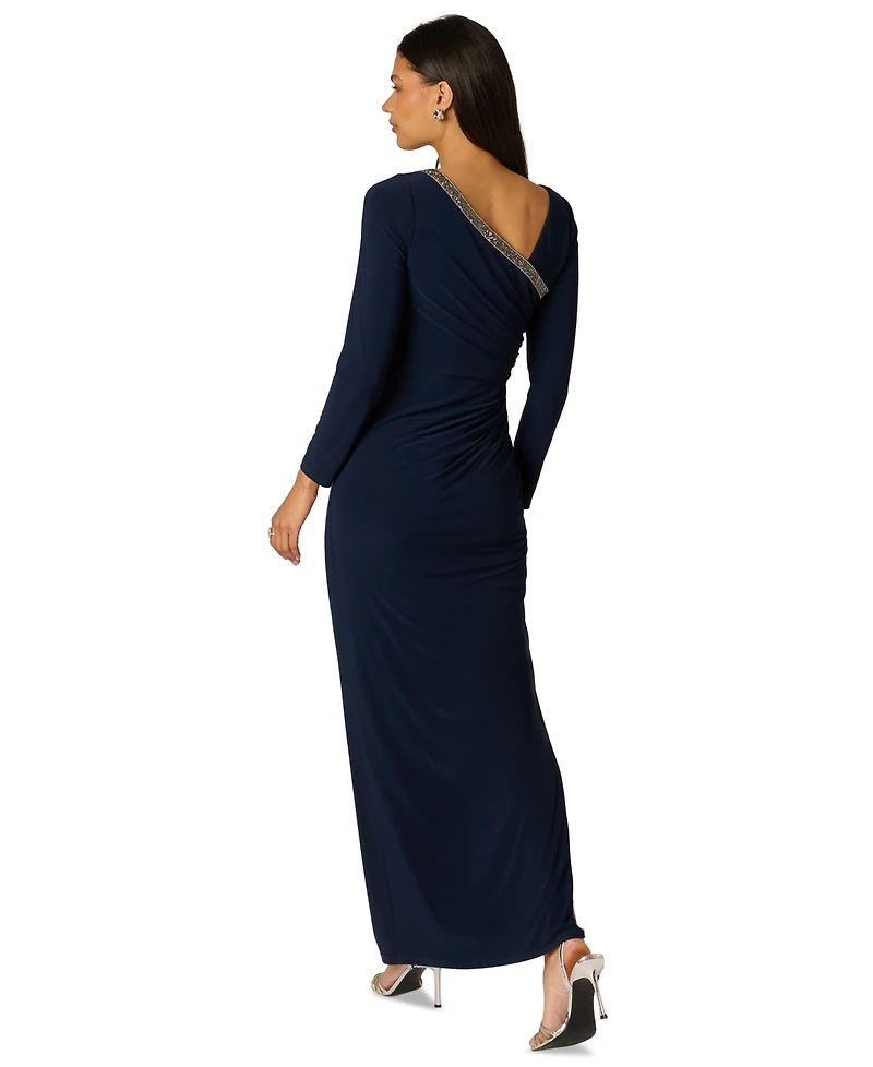 Adrianna Papell Women's Asymmetrical Long-Sleeve Ball Gown