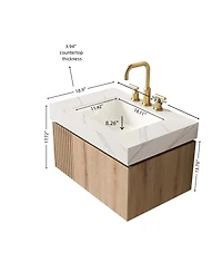 Sillysis Wall Mounted Bathroom Vanity with Carrara Sintered Stone Top, Ceramic Sink, Soft Close Cabinet, Pre-assembled