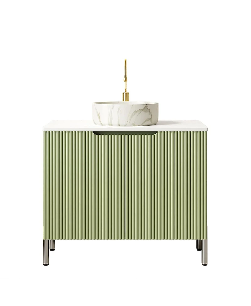 Sillysis Modern Bathroom Vanity with Vessel Sink, Soft Close Doors, Scandinavian Storage Cabinet
