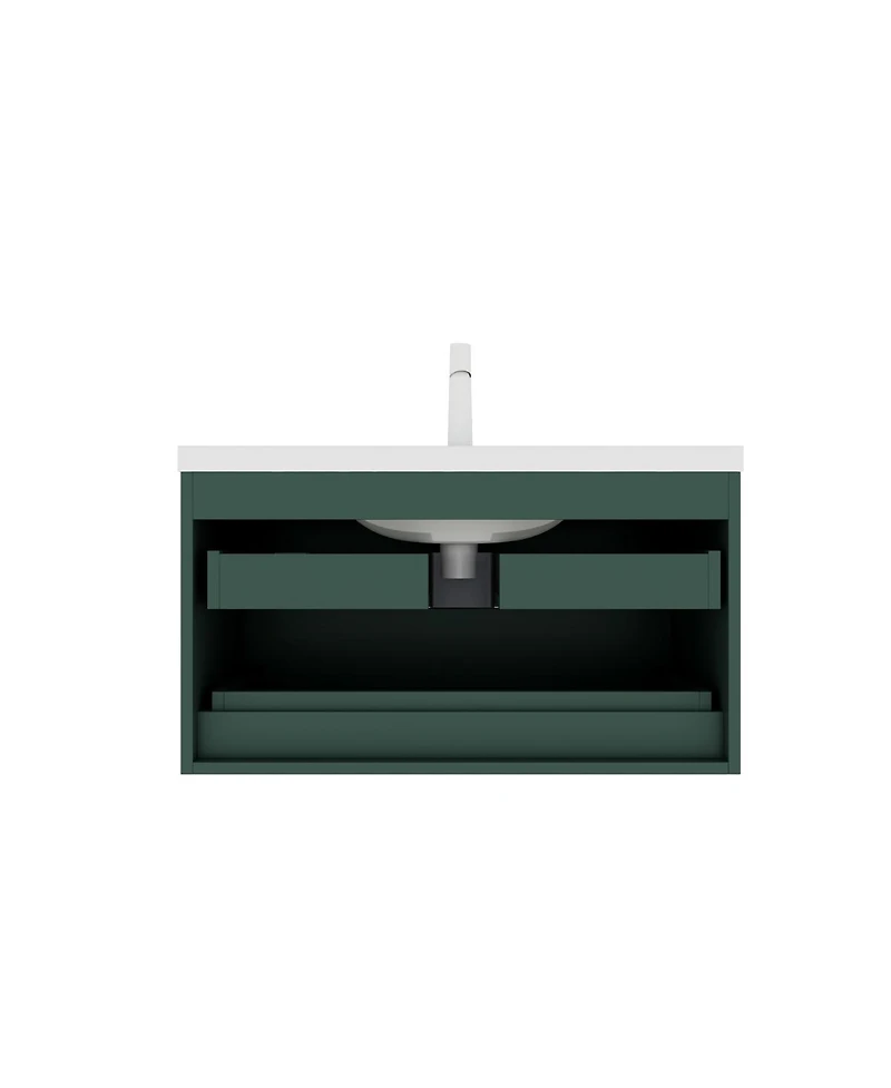 Sillysis 36 Inch Modern Bathroom Vanity with Ceramic Integrated Sink, Double Soft Close Drawers, Wall Mounted Storage Cabinet