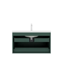 Sillysis 36 Inch Modern Bathroom Vanity with Ceramic Integrated Sink, Double Soft Close Drawers, Wall Mounted Storage Cabinet