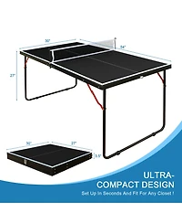 Rainsken Compact Foldable Ping Pong Table, Portable Table Tennis Game Set Equipped with Net and 2 Paddles for Indoor and Outdoor Casual Play