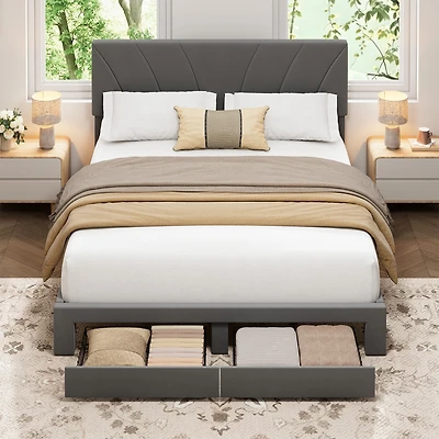Homfan Velvet Bed Frame with 2 Storage Drawers - Adjustable Headboard, Platform Wooden Slats, No Box Spring Needed, Easy Assembly