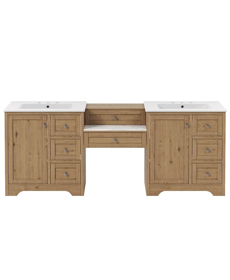 Sillysis 84 Inch Double Sink Bathroom Vanity with Solid Wood Frame, Engineered Stone Top, Soft Close Storage for Modern Homes