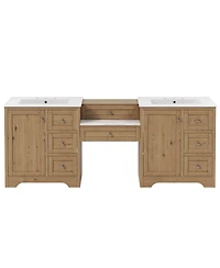 Sillysis 84 Inch Double Sink Bathroom Vanity with Solid Wood Frame, Engineered Stone Top, Soft Close Storage for Modern Homes