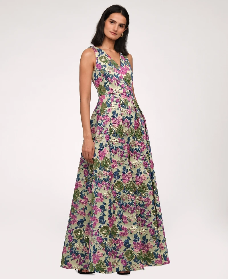 Js Collections Women's Floral Jacquard V-Neck Dress