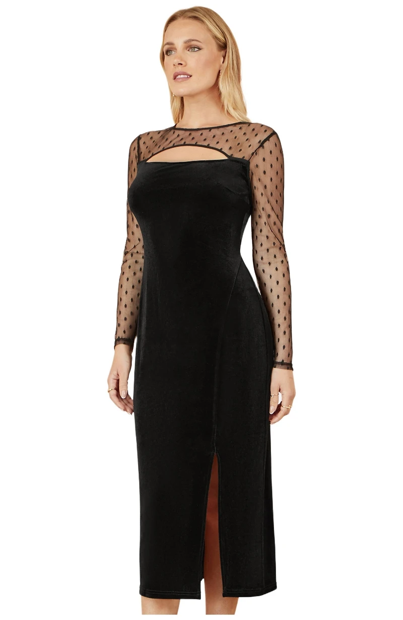 Yumi Women's Velvet With Slash Neckline Midi Dress