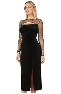 Yumi Women's Velvet With Slash Neckline Midi Dress