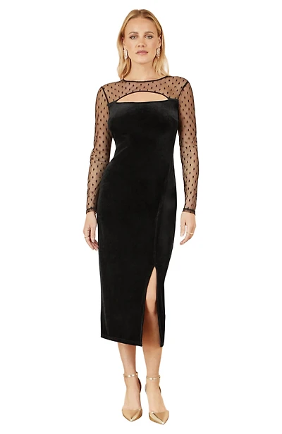 Yumi Women's Velvet With Slash Neckline Midi Dress