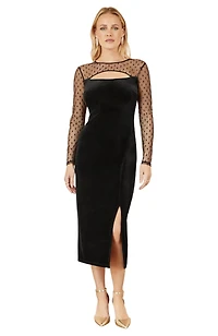 Yumi Women's Velvet With Slash Neckline Midi Dress