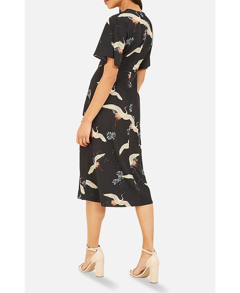 Yumi Women's Short Sleeve V-Neck Midi Dress