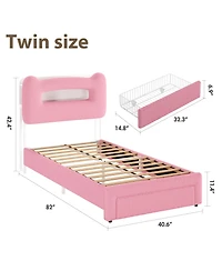 Homfan Upholstered Bed Frame with Storage Headboard, Led Lights
