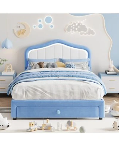 Homfan Upholstered Bed Frame With Storage Drawer Led Headboard Wood Slats No Box Spring Needed