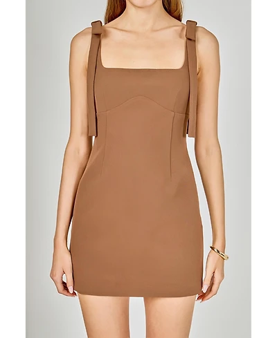 endless rose Women's Bow Tie Scoop Neck Mini Dress