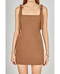 endless rose Women's Bow Tie Scoop Neck Mini Dress