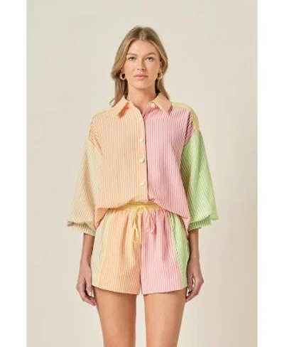 English Factory Womens Striped Colorblock Shirt Shorts