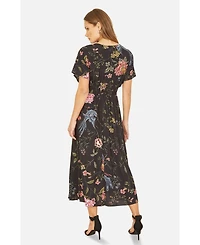 Yumi Women's Short Sleeve V-Neck Ruched Midi Dress