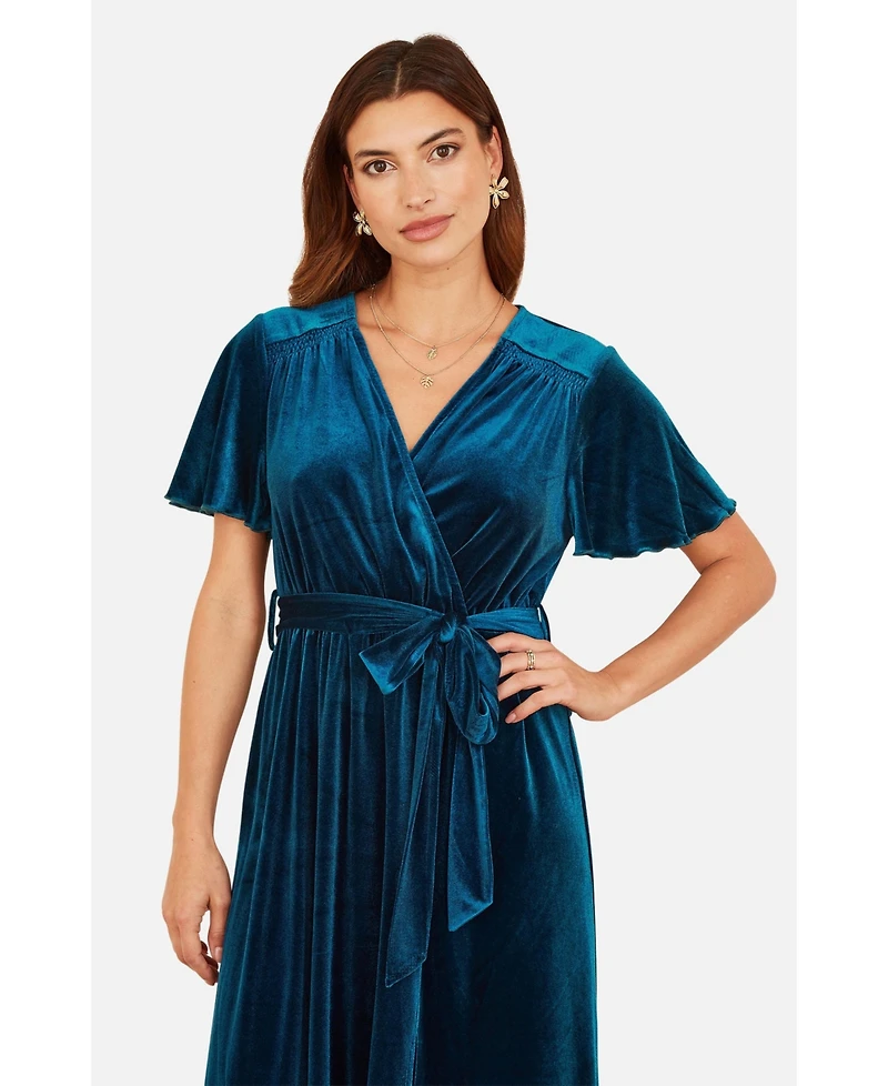 Yumi Women's Velvet Split Hem Midi Dress