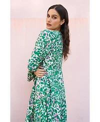 Yumi Women's Ikat Print 3/4 Sleeve Tunic Dress
