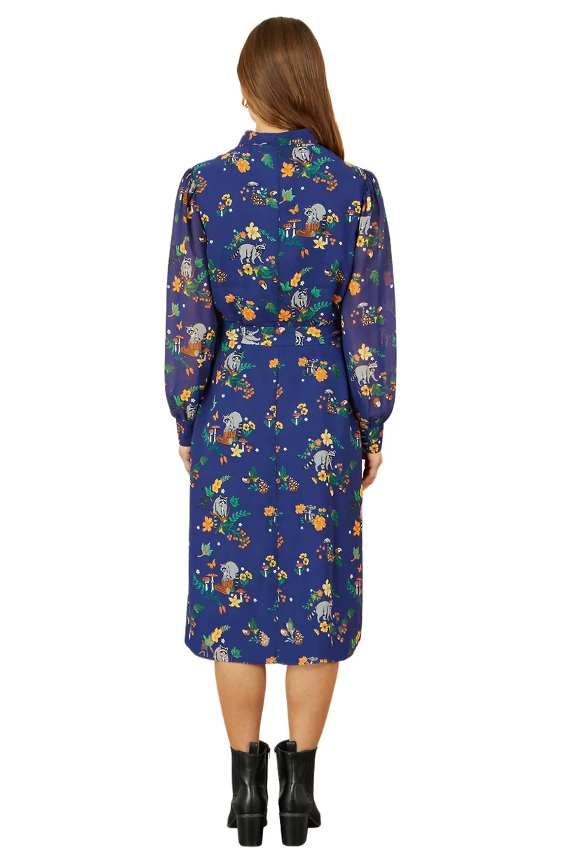 Yumi Women's Raccoon Print Shirt Midi Dress