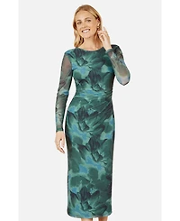 Yumi Women's Floral Mesh With Tie Back Bodycon Dress