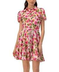 Ivonne Women's Short Floral Shirt Dress with Waist Tie