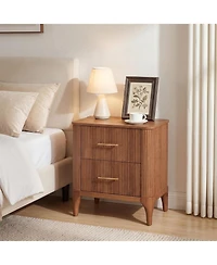 Tribesigns Wood Nightstand with 2-Drawers, Modern End Tables, Bedside Table, Walnut