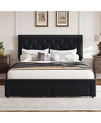 Homfan Upholstered Bed Frame with 2 Storage Drawers