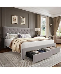 Homfan Upholstered Bed Frame with 2 Storage Drawers