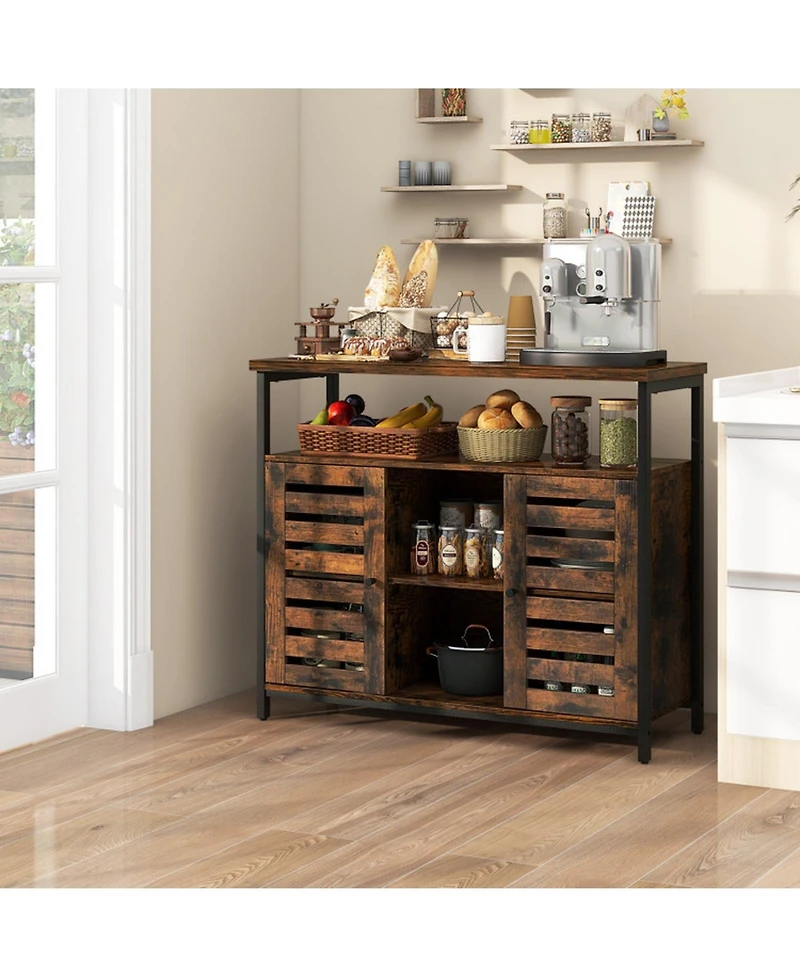 Gouun Industrial Sideboard Buffet Cabinet with Slatted Doors and Adjustable Shelves