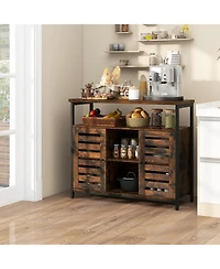 Gouun Industrial Sideboard Buffet Cabinet with Slatted Doors and Adjustable Shelves