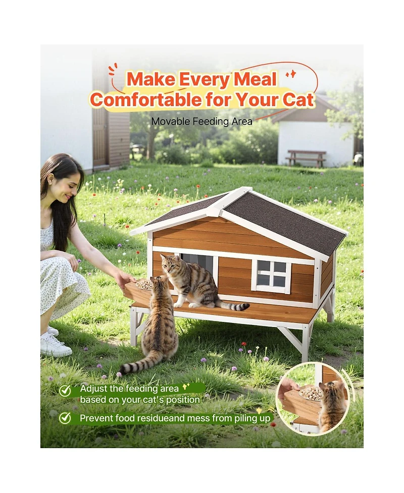 6thdruple Outdoor Insulated Cat House, Waterproof Wooden Shelte with Foam Walls and Platform