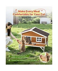 6thdruple Outdoor Insulated Cat House, Waterproof Wooden Shelte with Foam Walls and Platform