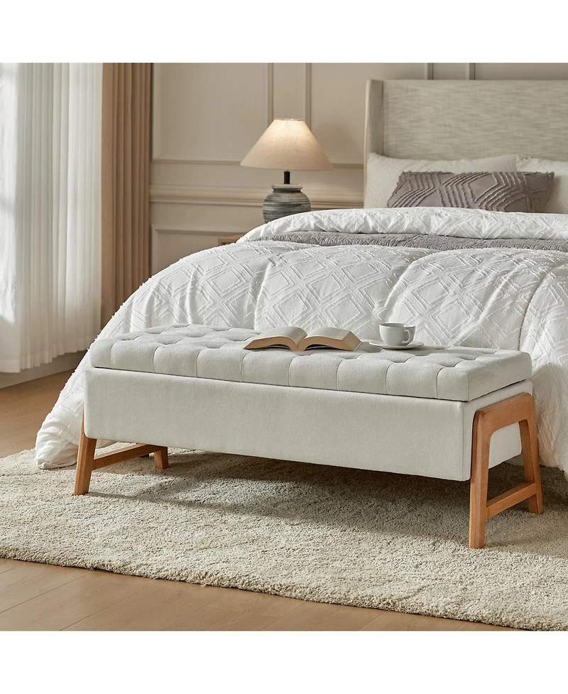 Hulala Home Mid-century Modern Lydia Storage Bench with Solid Wood Legs