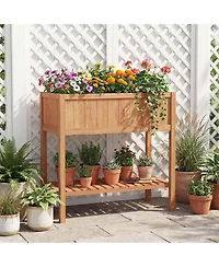 Gymax 2PCS Wooden Raised Garden Bed w/ Legs Liner Storage Shelf Large Planter Box
