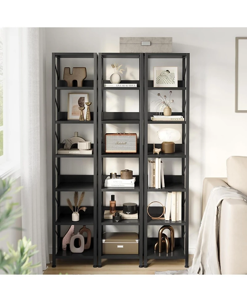 gaomon Narrow 6-Tier Tall Skinny Bookshelf with Metal Frame, Rustic Industrial Corner Storage Rack