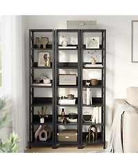 gaomon Narrow 6-Tier Tall Skinny Bookshelf with Metal Frame, Rustic Industrial Corner Storage Rack